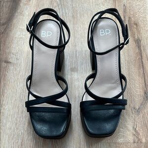 BP Jaymes Black Faux Leather Platform Strappy Heeled Sandals Size 7